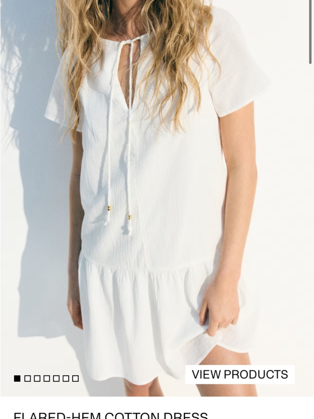 H&M White Mini Dress with Tassel Tie